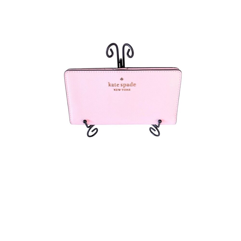Kate Spade New York Long Wallet Bifold Saffiano Leather Pink Pastel Gold Tone - Picture 2 of 12